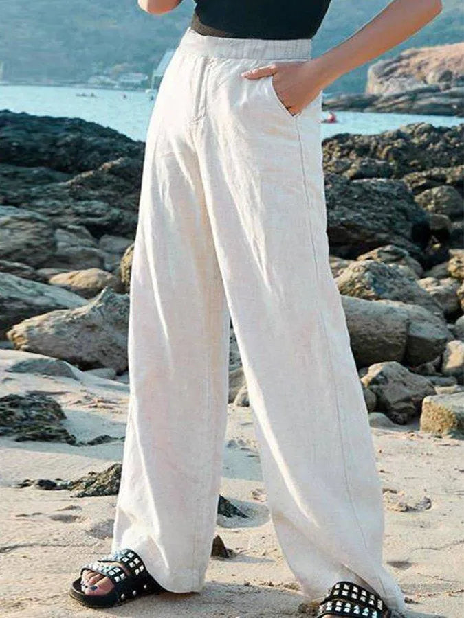 Couture-moda | Nathalie Leg Trousers - Taille haute - Pantalon de lin léger et respirant - Image 2