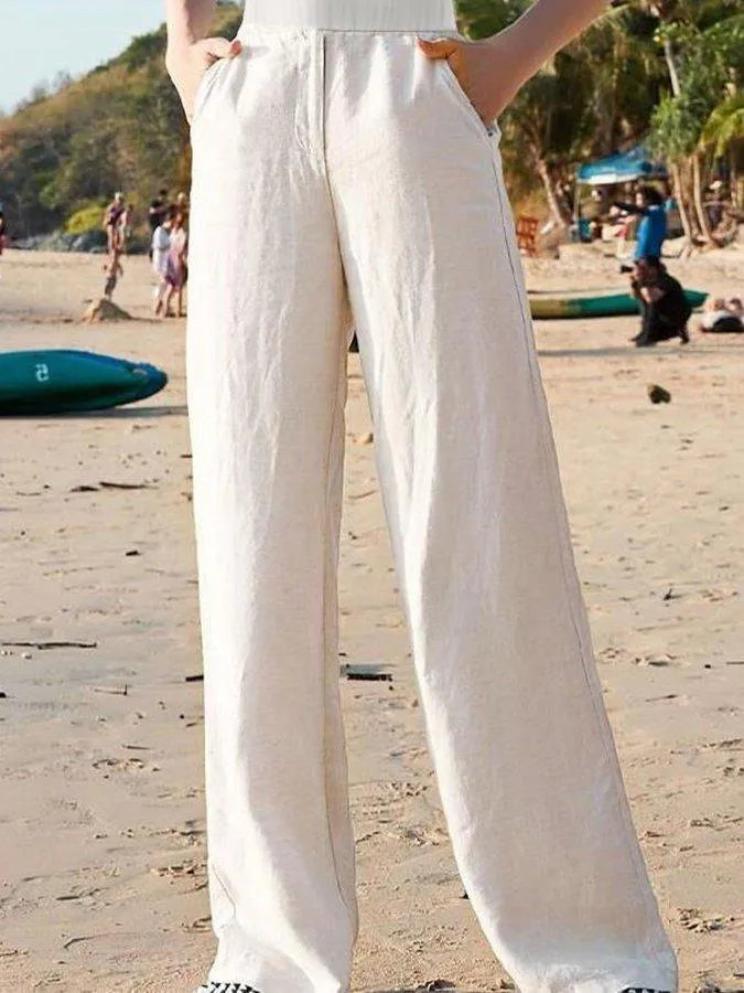 Couture-moda | Nathalie Leg Trousers - Taille haute - Pantalon de lin léger et respirant - Image 4