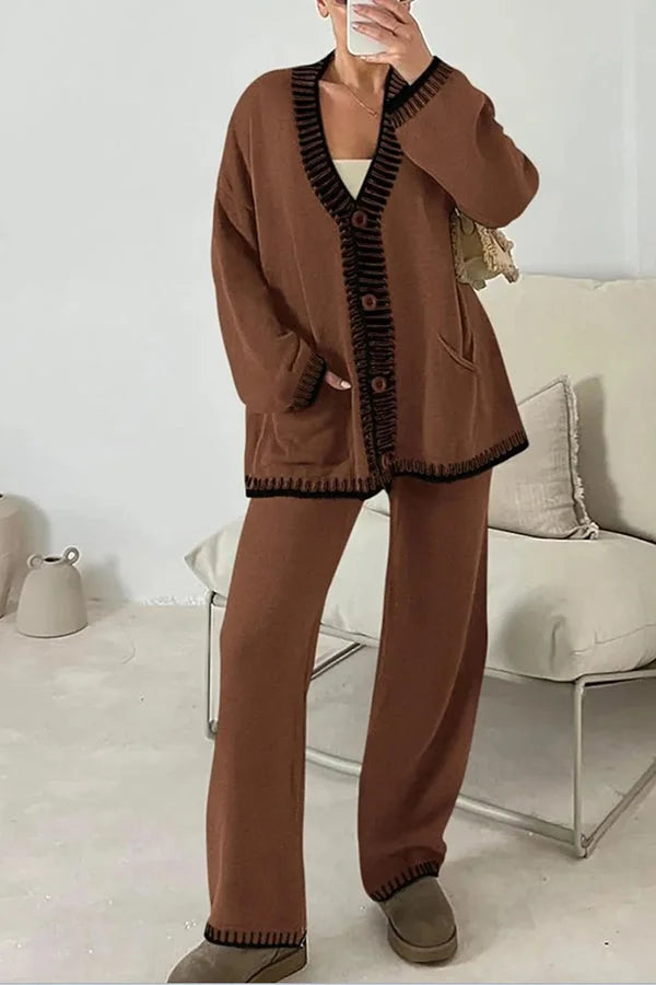 Gabriella | Ensemble Pantalon et Cardigan Col V Femme - Image 1