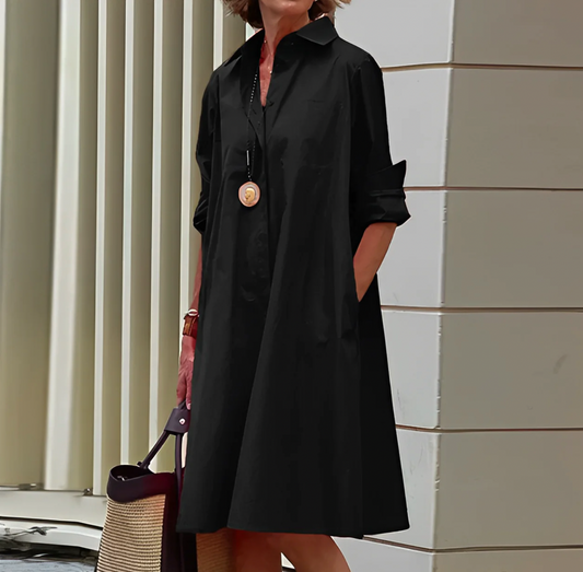 Image of Grethe | Dame Knaplukket A-Linje Midi Kjole