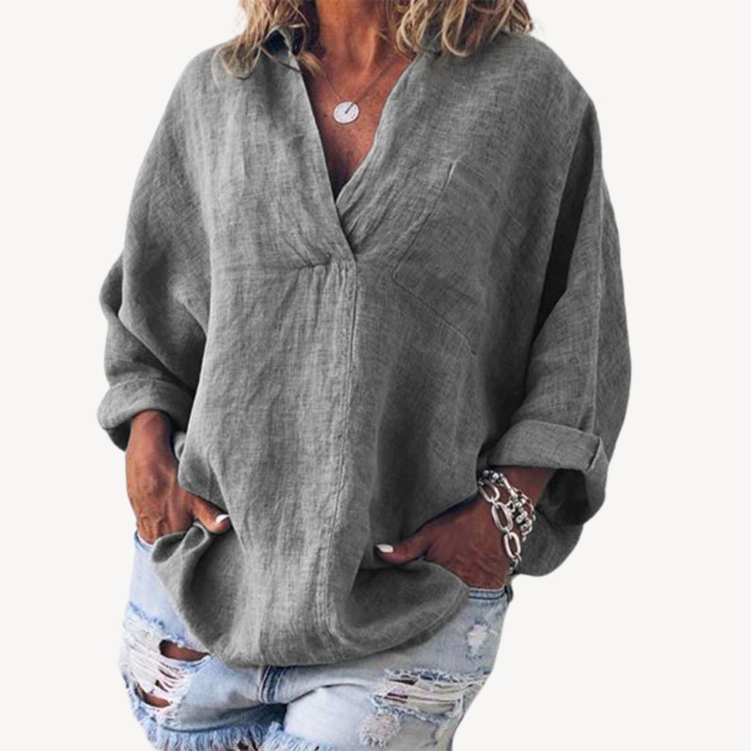 Lyana - v-ausschnitt damen bluse | Haut décontracté en lin - Image 4