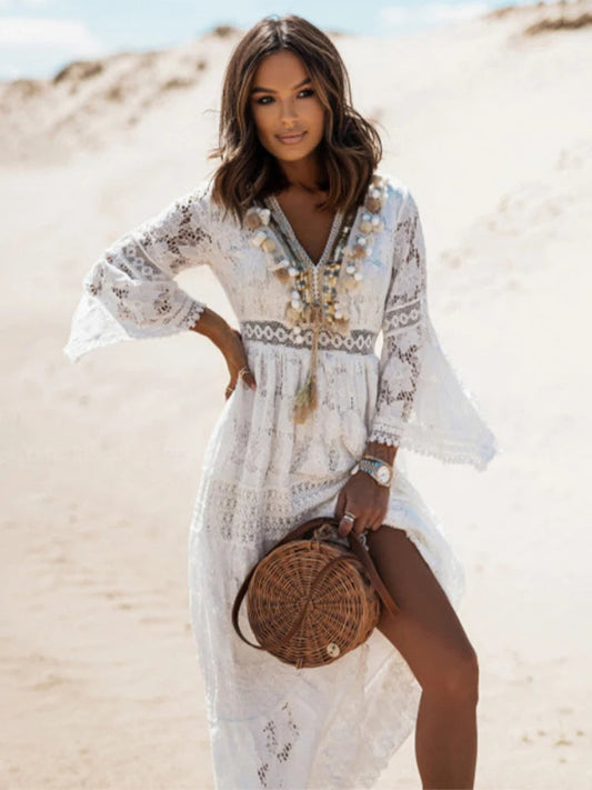 Image of Gyde | Dame V-Hals Blonde Maxi Kjole