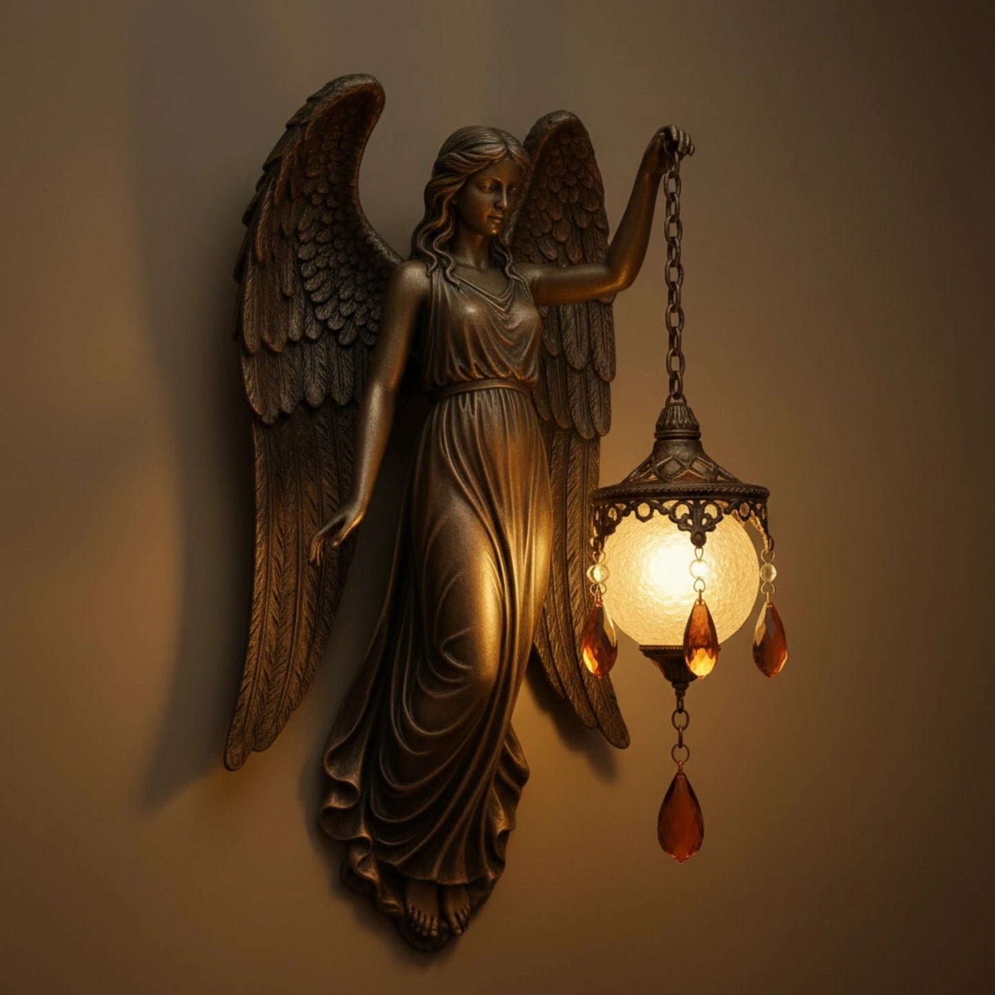 Håndlavet Væglampe med Blødt LED Lys – Fancy Spirituelt Tema – Trådløs Sconce