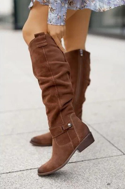Amandine | Bottes hautes en daim avec boucles - Image 2