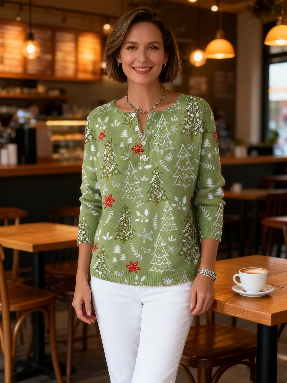 Julesweater til damer med knapper