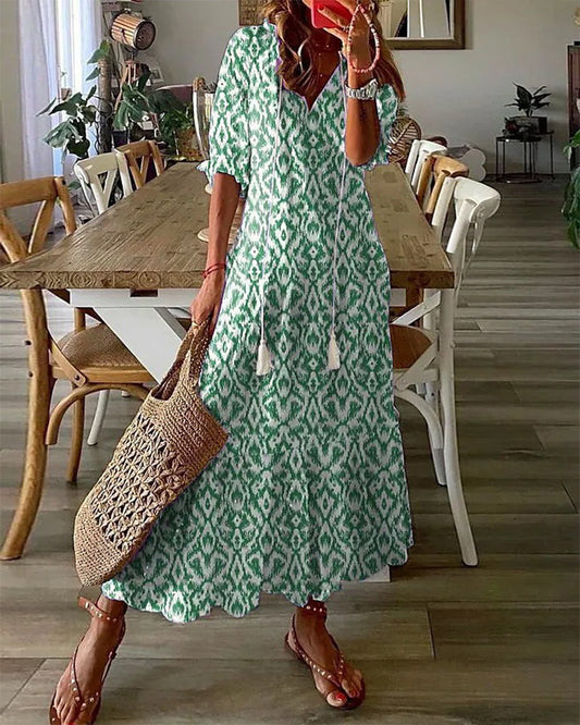 Image of Katja | Dame V-hals A-linje Midi Kjole