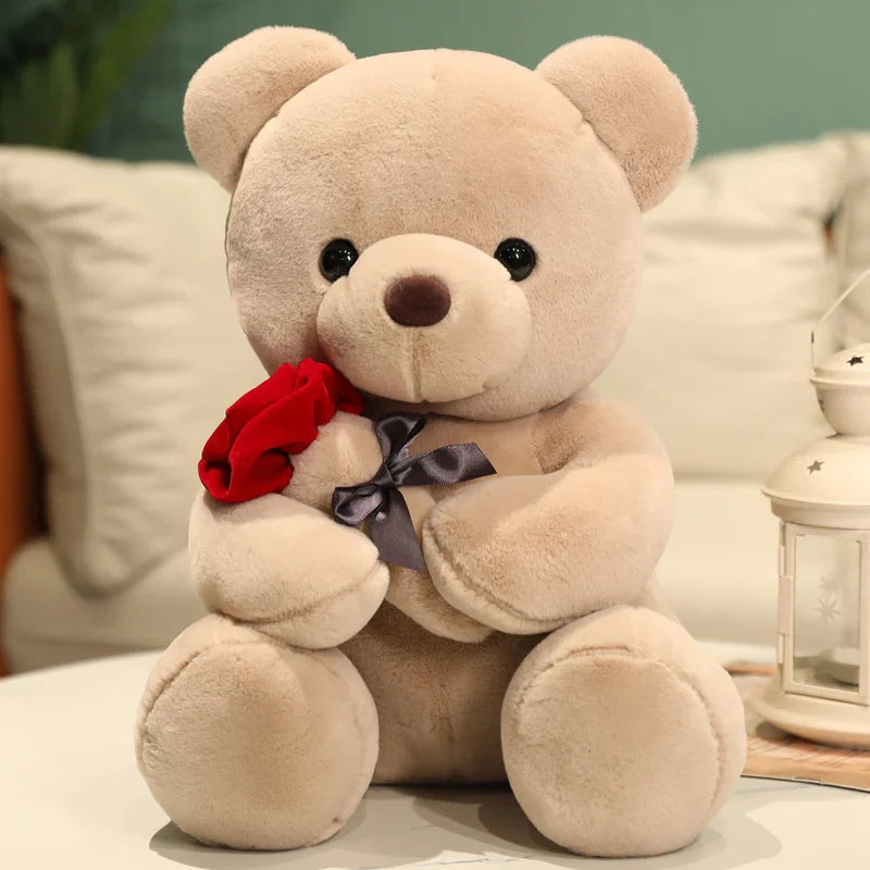 Kawaii Plush Bjørn med Rose – Sødt Gave til Valentinsdag, Blød Plush Bjørn, Perfekt til Dekoration