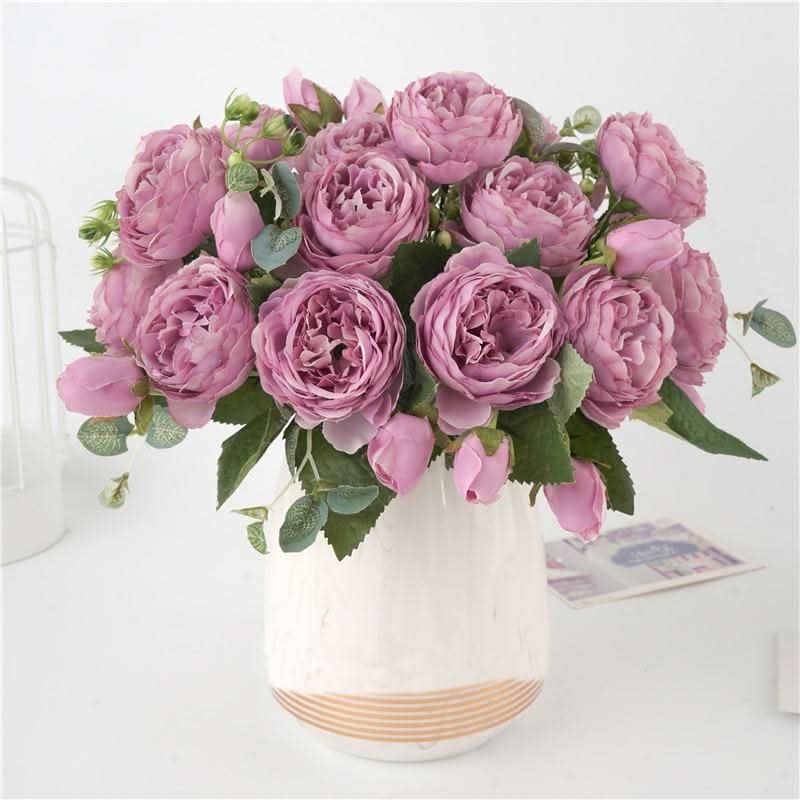 Kunstig Pæon Buket med Blomster og Knopper