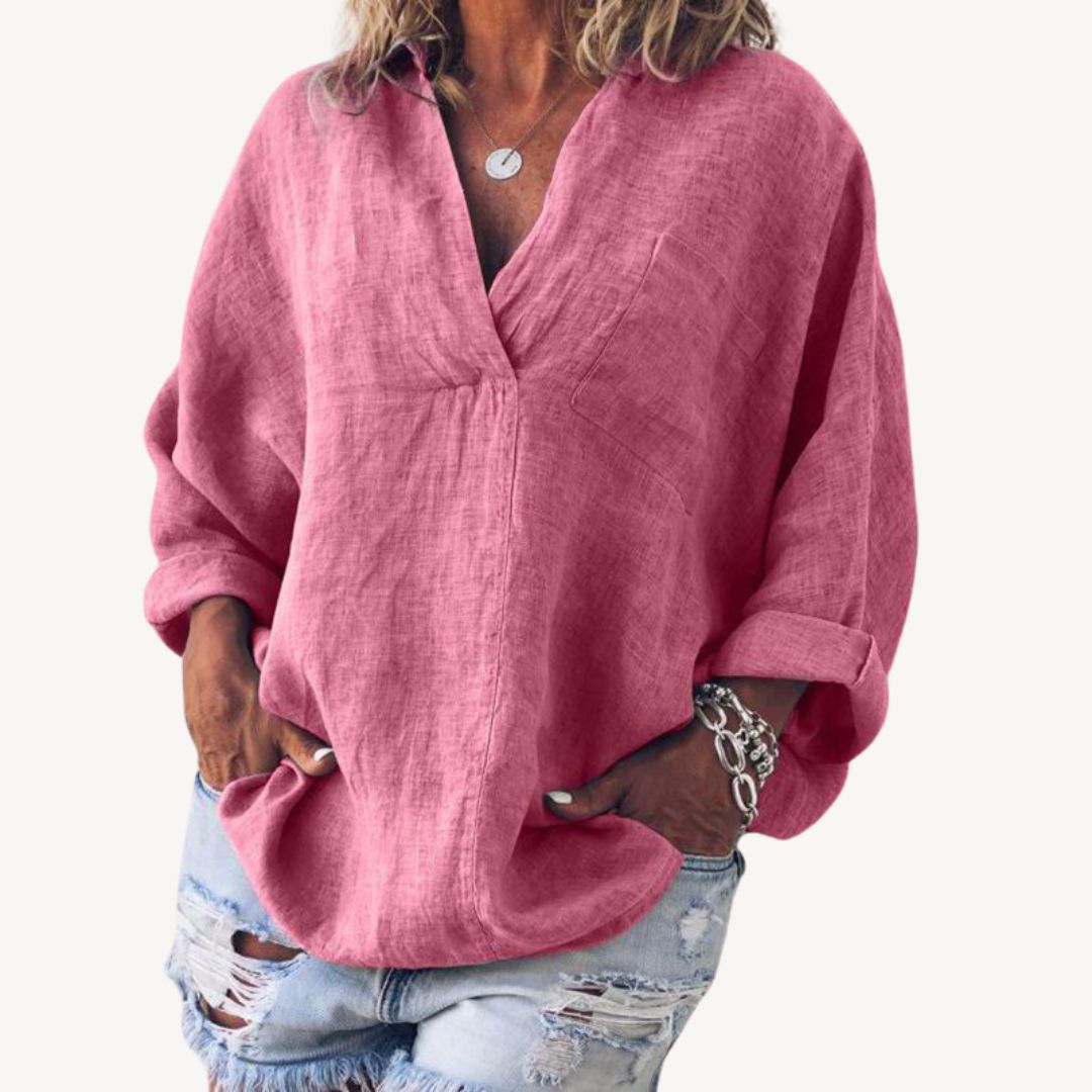 Lyana - v-ausschnitt damen bluse | Haut décontracté en lin - Image 5