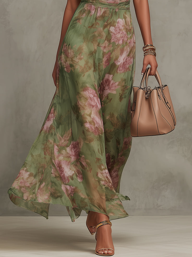 Savannah | Elegant Boho Grøn Maxi Kjole til Formelle Bryllupsgæster