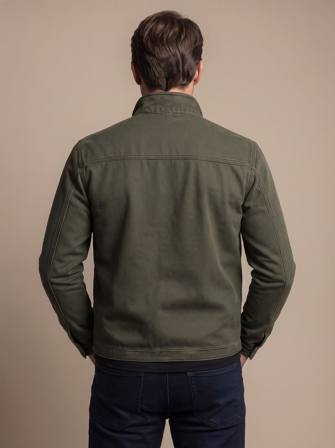 Slim fit bomberjakke til herrer med kinakrave og gennemgående lynlås