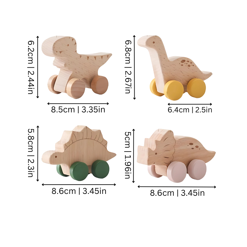 Unisex Træ Dinosaur Rullende Bil Legetøj Sæt til Børn