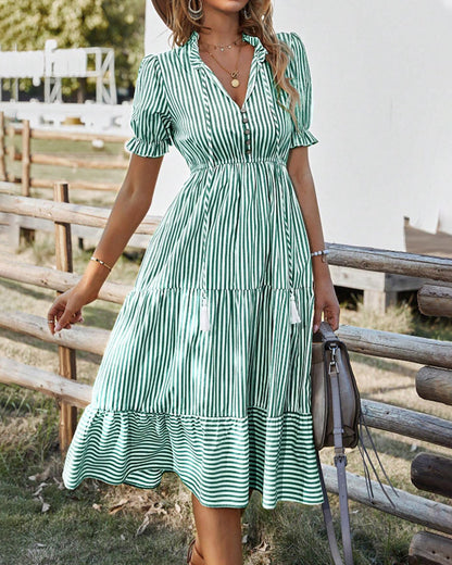 Chloé | Robe décontractée de forme A avec col en V et manches bouffantes - Image 5