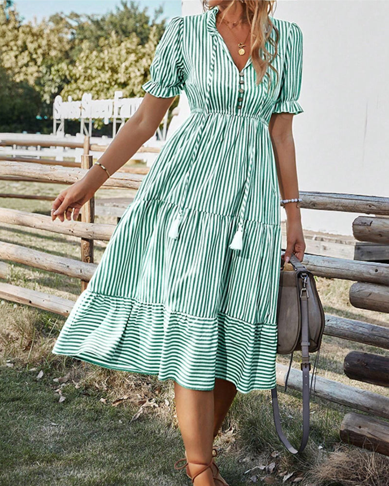 Chloé | Robe décontractée de forme A avec col en V et manches bouffantes - Image 8