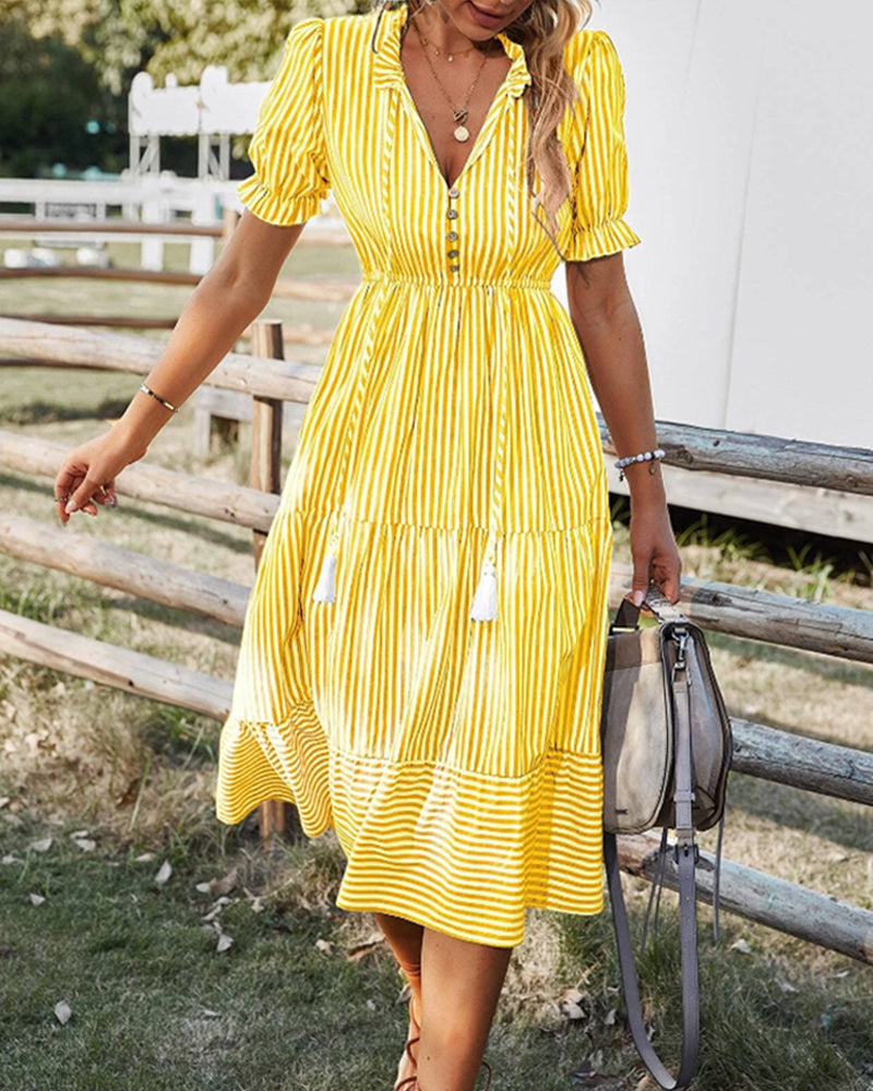 Chloé | Robe décontractée de forme A avec col en V et manches bouffantes - Image 3