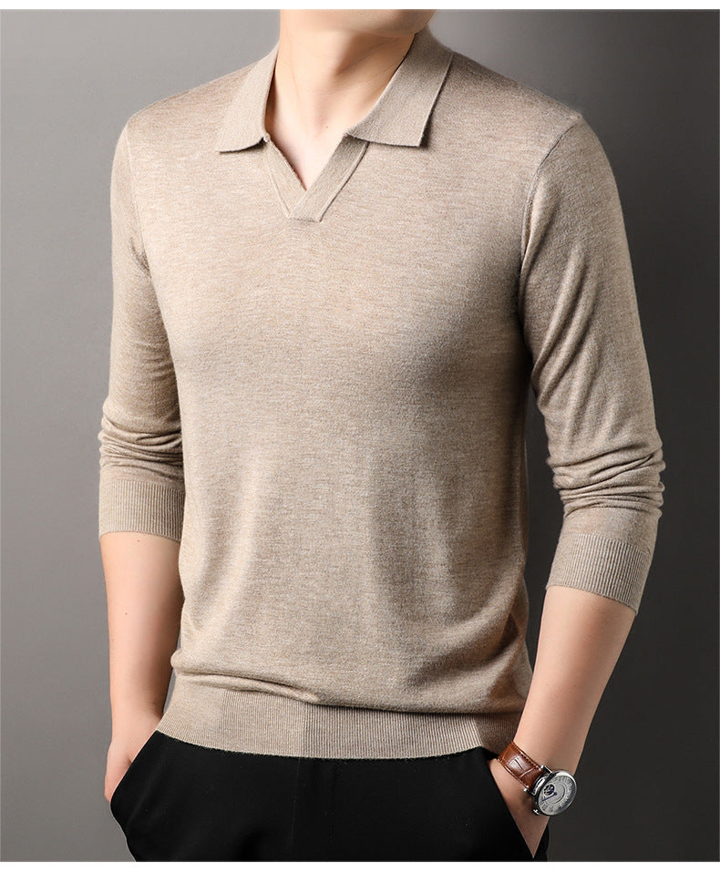 Prince | Polo Homme Manches Longues Col V Coupe Slim - Image 1