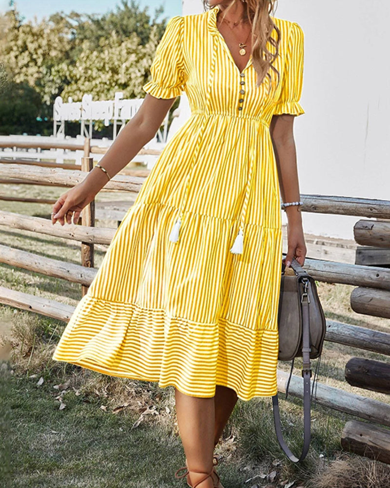 Chloé | Robe décontractée de forme A avec col en V et manches bouffantes - Image 9