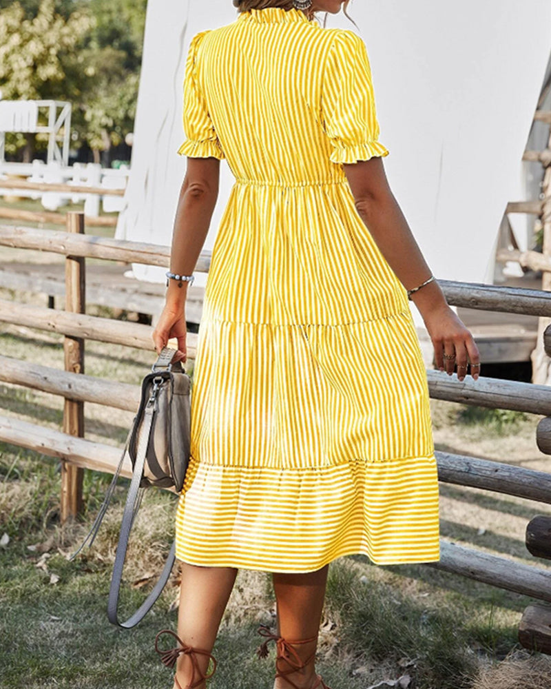 Chloé | Robe décontractée de forme A avec col en V et manches bouffantes - Image 4