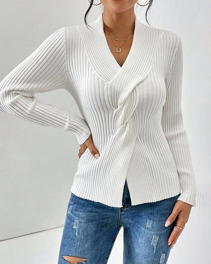 Martine | Elegant Soft Ribbed Wrap Sweater - Image 2