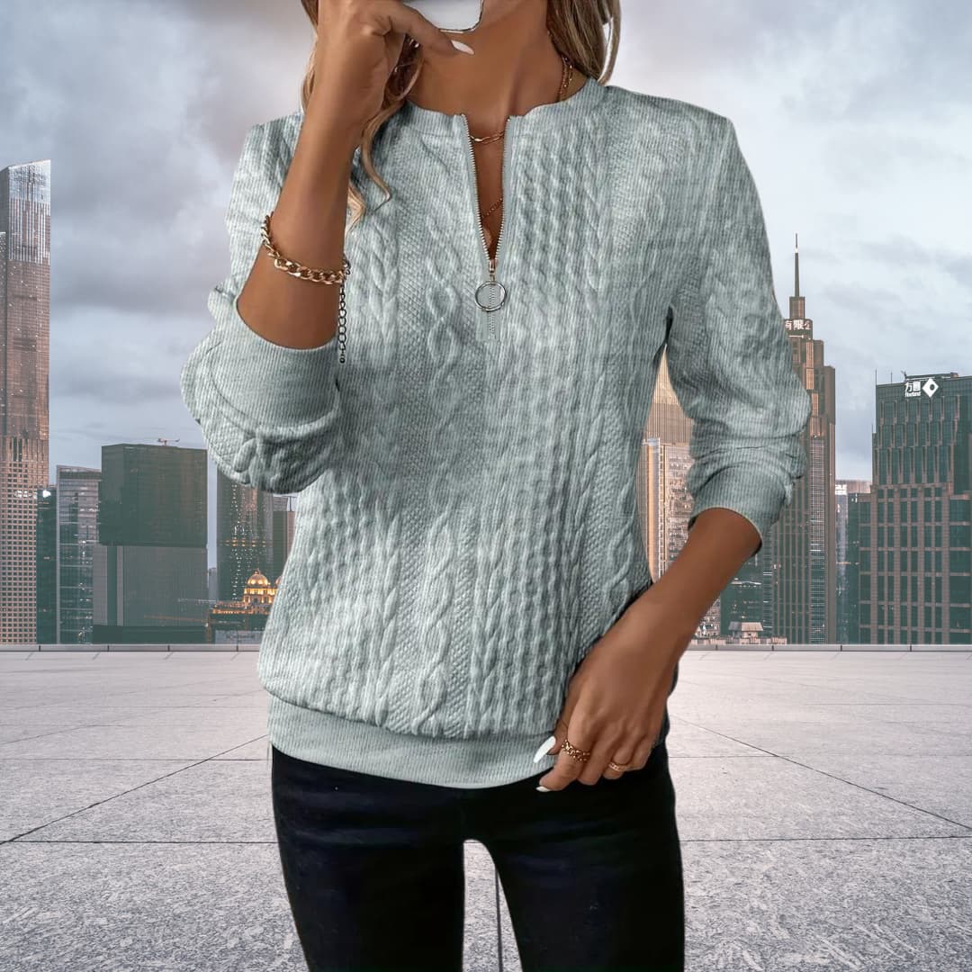 Lamia | Pull zippé en maille torsadée pour femme - Image 2