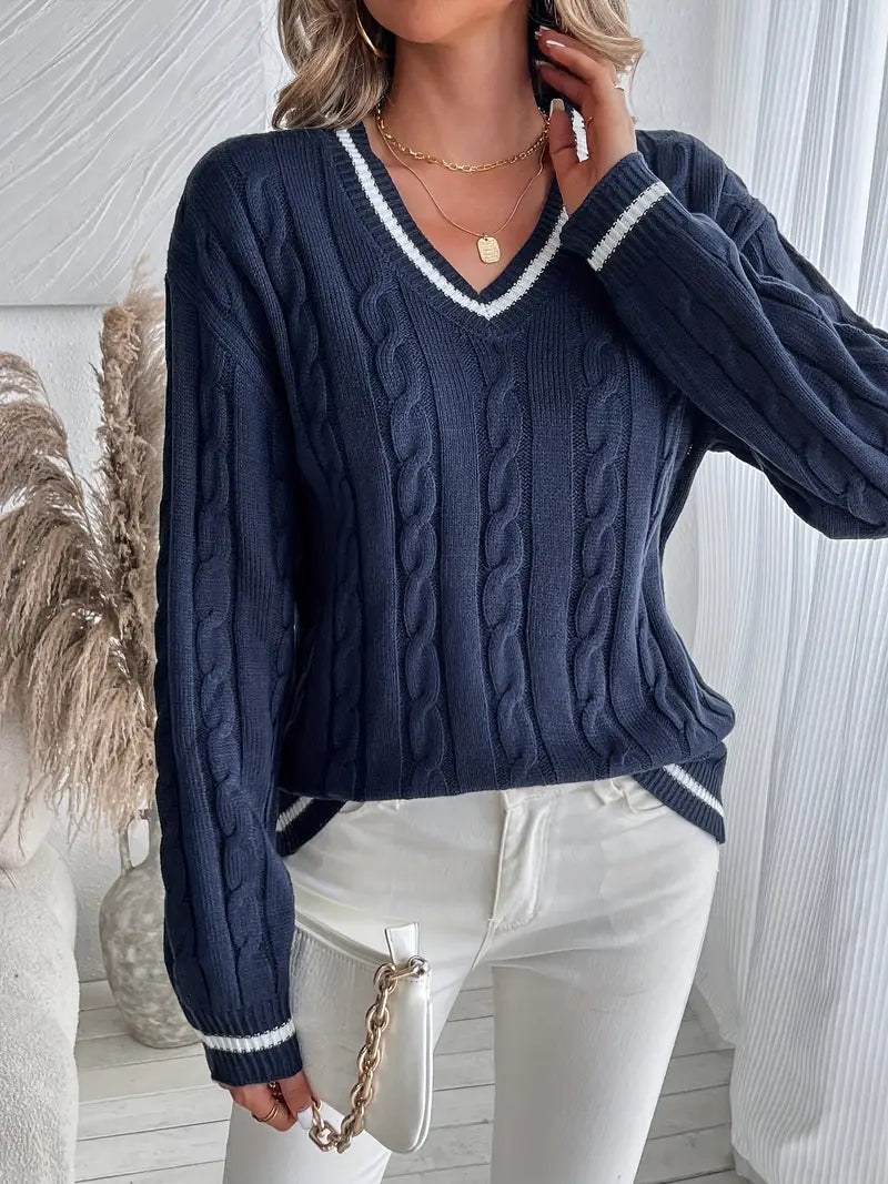 Marie | Pull Femme Col V en Tricot Côtelé à Manches Longues - Image 4