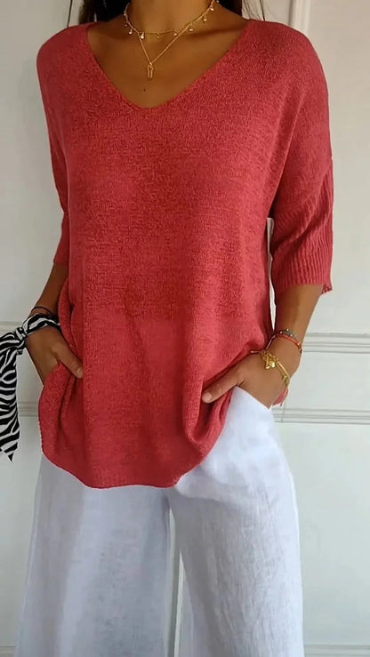 Michèle | Haut ample à col en V pour femme - Image 1