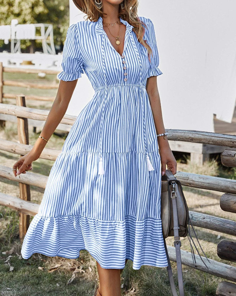 Chloé | Robe décontractée de forme A avec col en V et manches bouffantes - Image 7