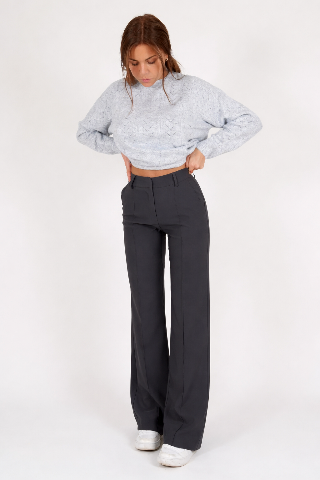 Dam Högmidjade Vidbenta Byxor Söm Fram