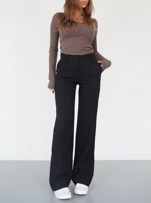 Éléa | Pantalon élégant à taille haute et à jambe large - Coupe ajustée - Image 1