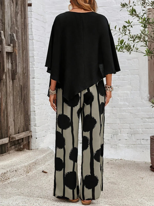 Émeline | Ensemble stylisé de top asymétrique et de pantalon imprimé pour femmes - Image 2