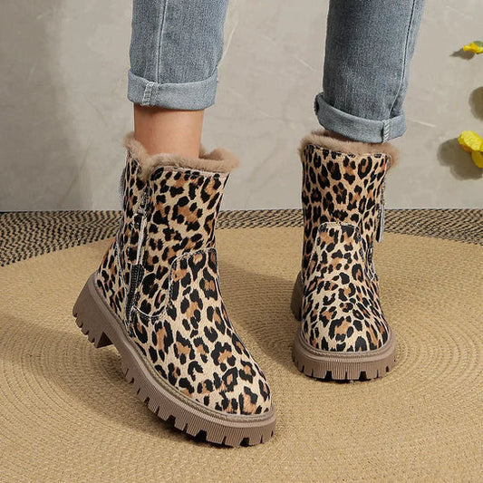 Flavie | Bottes Femme Imprimé Léopard à Semelle Crantée Cheville - Image 1