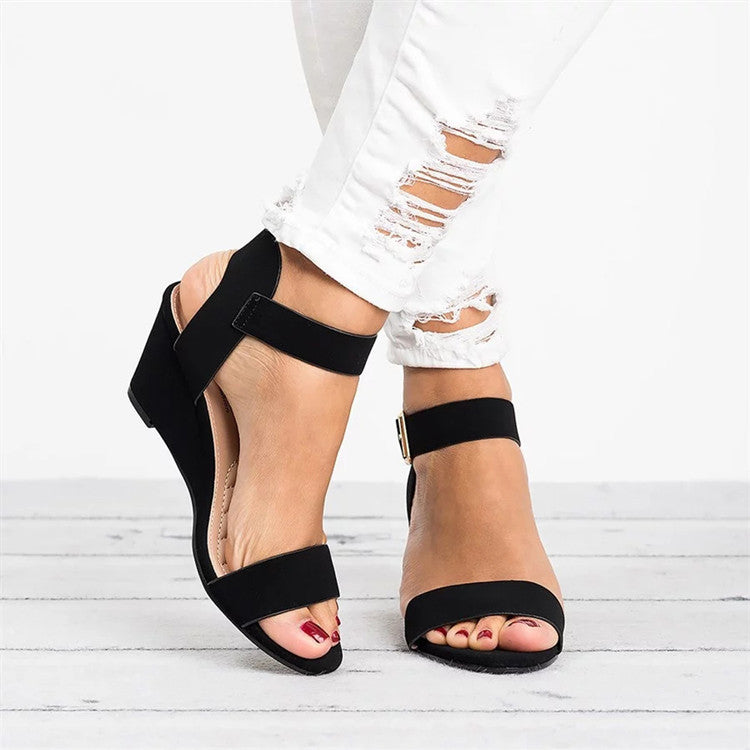 Déborah | Sandales compensées décontractées pour femmes - Faux cuir - Open Toe - Strap de cheville ajustable - Image 1