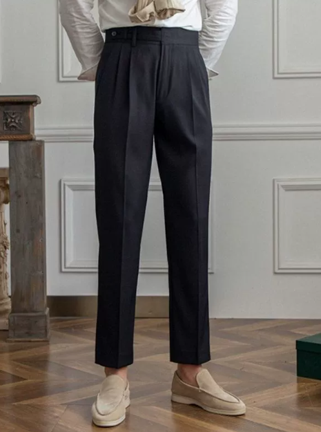Marin | Pantalon de lin taillé pour homme - devant plat, jambe droite