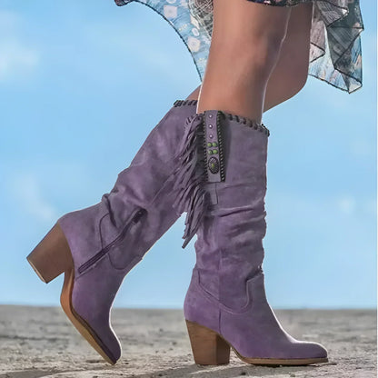 Perle | Bottes à Franges Talon Haut Femme Arrivant au Genou - Image 2
