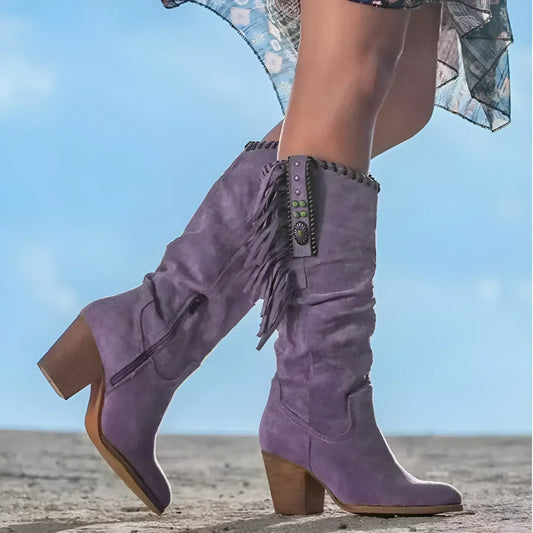 Perle | Bottes à Franges Talon Haut Femme Arrivant au Genou - Image 2