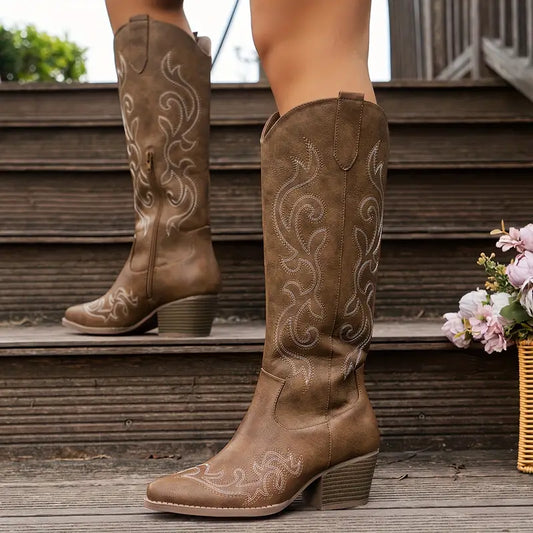 Élisa | Bottes de cowboy hautes brodées pour femmes - Image 1