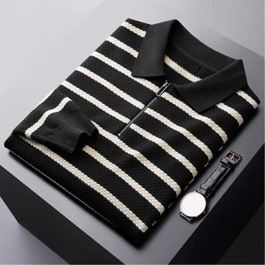 Régis | Polo Rayé Homme à Quart de Zip - Image 1