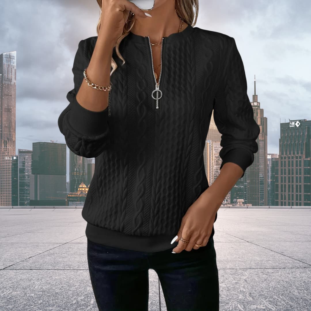 Lamia | Pull zippé en maille torsadée pour femme - Image 3