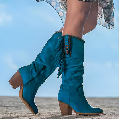 Perle | Bottes à Franges Talon Haut Femme Arrivant au Genou - Image 3