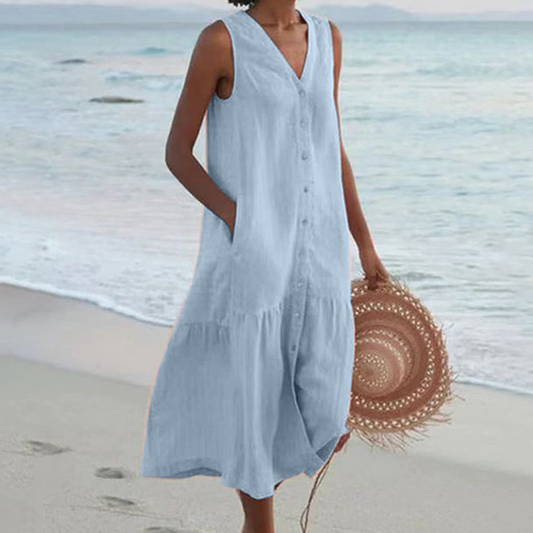 Gisèle | Robe d'été boutonnée élégante avec col en V - Image 2