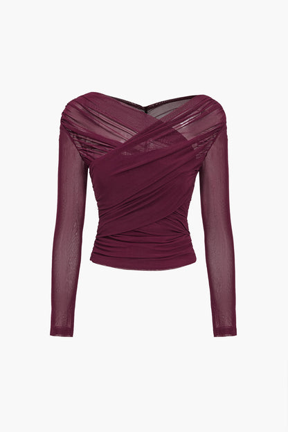 Perle | Haut Cache-Cœur Froncé à Manches Longues pour Femme - Image 3