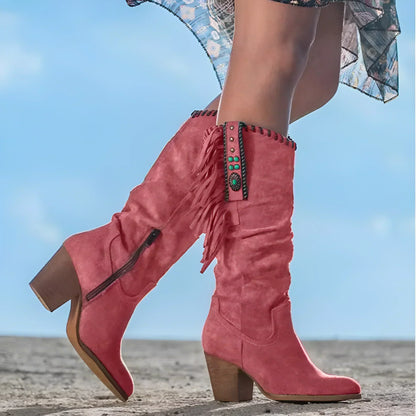 Perle | Bottes à Franges Talon Haut Femme Arrivant au Genou - Image 4