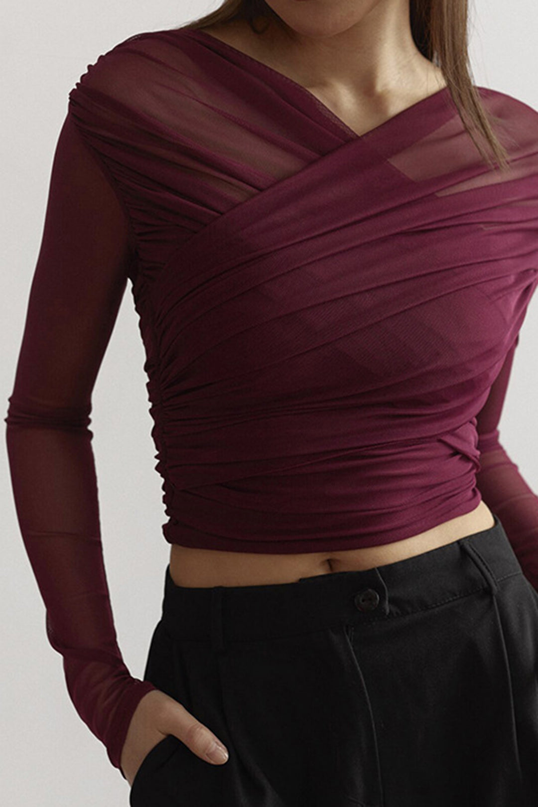 Perle | Haut Cache-Cœur Froncé à Manches Longues pour Femme - Image 1