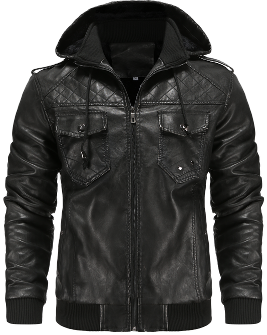 Aymeric | Blouson aviateur en cuir à capuche pour homme - Image 1