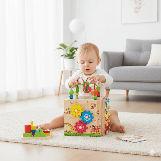 8-i-1 Montessori Træ Aktivitetskub for Småbørn