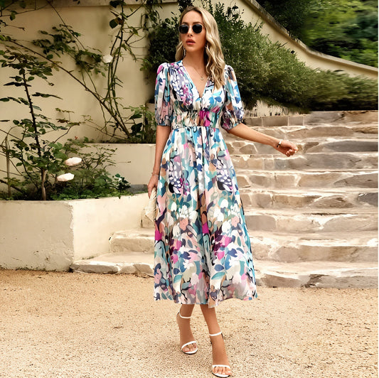 Zara | Élégante robe midi florale avec encolure en V - Image 2