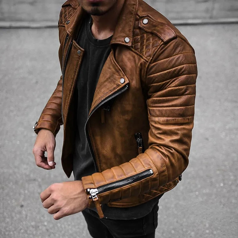 Julio | Veste de motard en cuir slim fit pour homme - Image 4