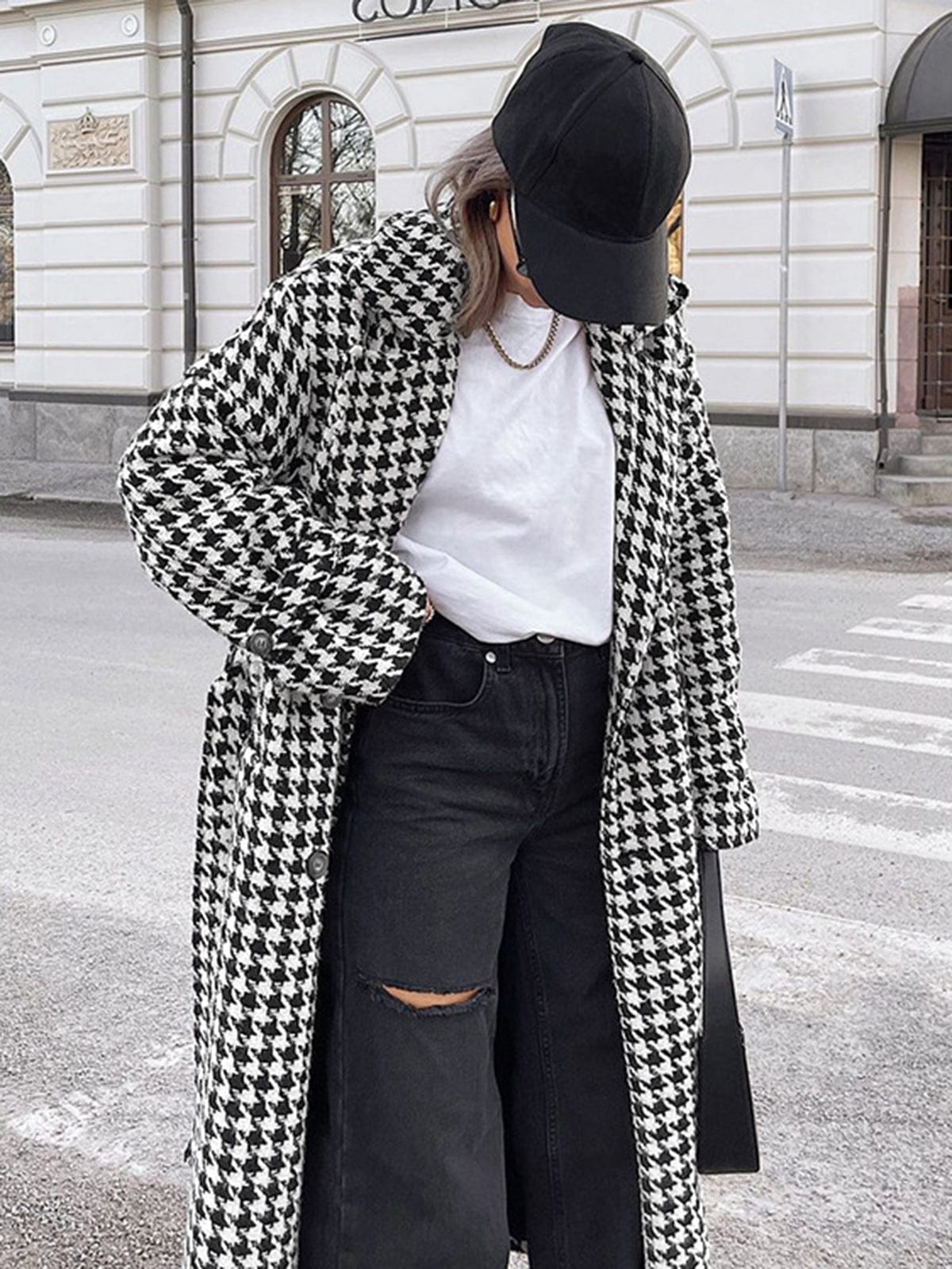 Katia | Manteau Long Pied-de-poule Oversize Femme - Image 2