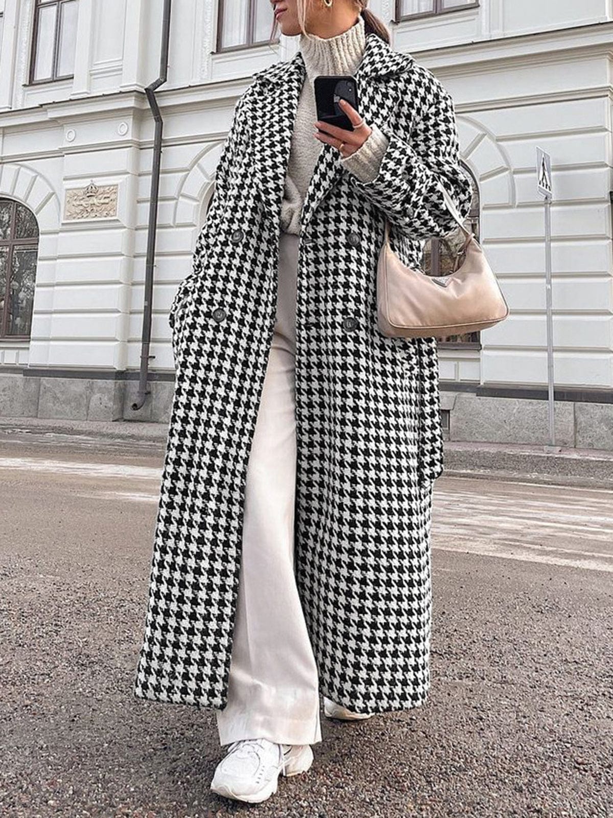 Katia | Manteau Long Pied-de-poule Oversize Femme - Image 4