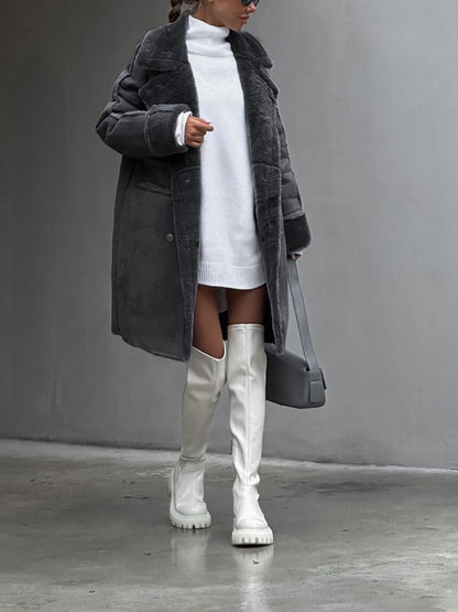 Régine | Manteau croisé oversize pour femme avec garniture en peau de mouton retournée - Image 4